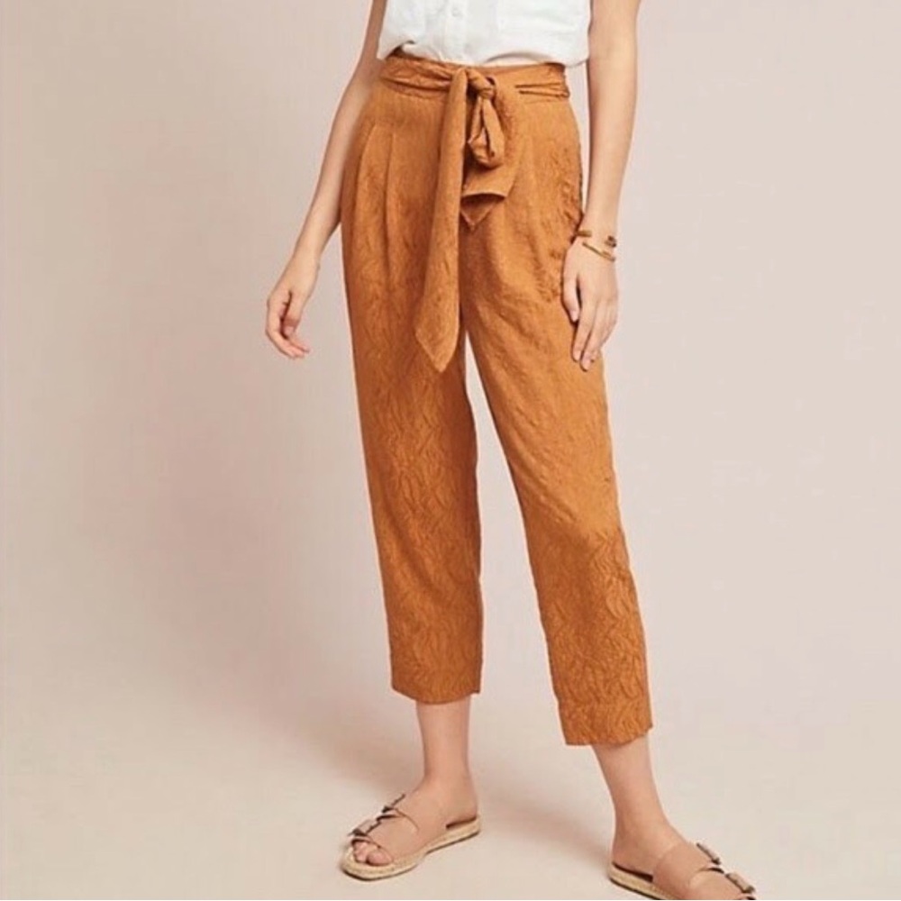 Anthropologie | ett:twa Toffee Jacquard Cropped Tie Waist Pants (US0/UK4)